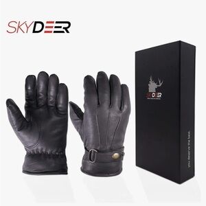 SKYDEER Black Leather Gloves